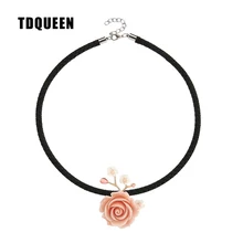 Tdqueen collar coral flor colgante Collier joyería oro color metal cadena cuerda negro natural mar Conchas Collares Colgantes