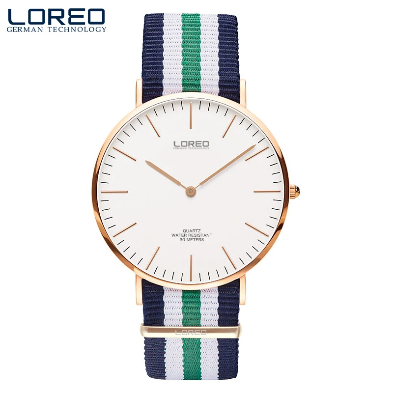 LOREO sapphire crystal automatic self-wind stainless steel 30m water resistant quartz watch simple fashion canvas lover watch