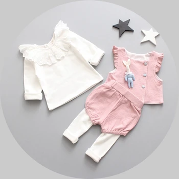

Spring Baby Girls Cotton T-shirts Tops + Trousers + Rabbit Waistcoat 3Pcs Suits Kids Clothing Sets conjunto roupas de bebe