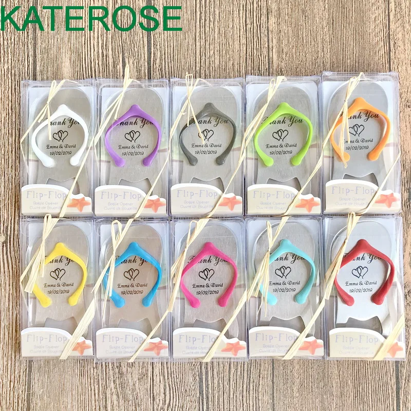 

150PCS Personalized Wedding Favors Customized Flip-Flop Bottle Opener In Gift Box Mix Color Available