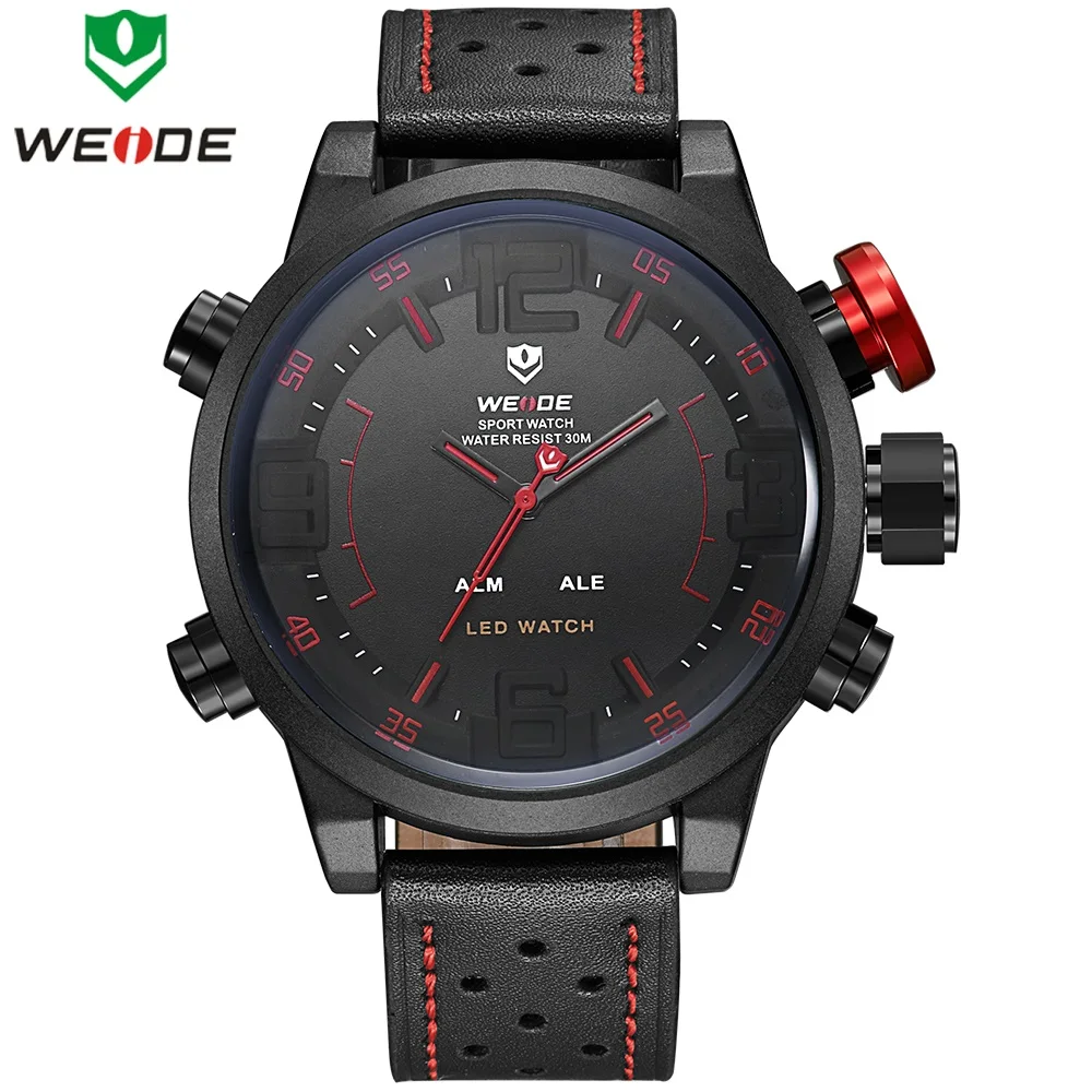

WEIDE Men Fashion Sport Wristwatches Luxury Famous Brand Men's Leather PU Strap LED Watch 30m Waterproof Casual Quartz Watches