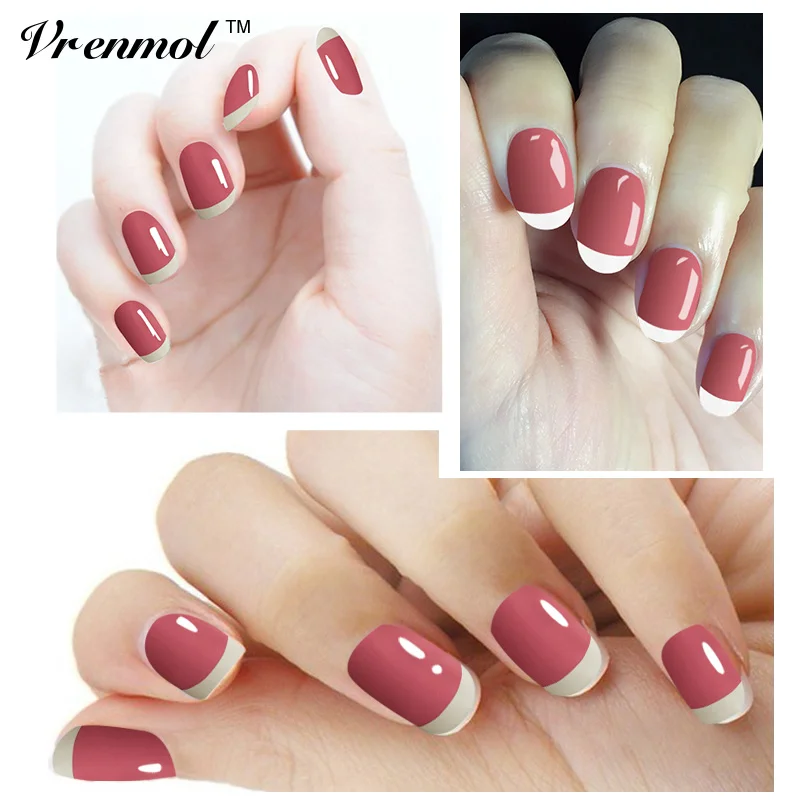 Vrenmol Whtie + esmalte de Gel de uñas de Color rosa + punta para regalo guías de uñas francesas Semic permanente UV Gel barniz kit de manicura para uñas