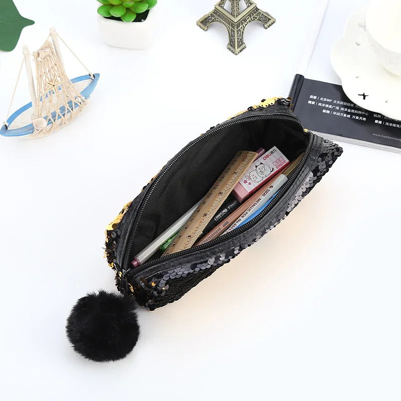 Школьный пенал двусторонние пайетки Hairball PencilCase для девочек Bts канцелярские подарок симпатичный карандаш Kawaii студент поставляет