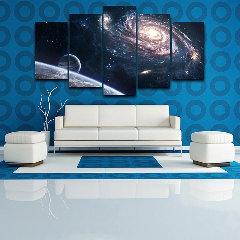 Modern Wall Art Painting HD Printed On Canvas Home Decor Pictures 5 Panel Frame Outer Space Planet Landscape Photo Poster 