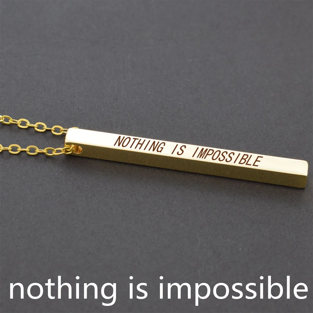 Nothing Is Impossible Inspirational Quote Engraved Bar Necklace Stainless Steel Chain Women Fashion Sweater Necklace Jewelry