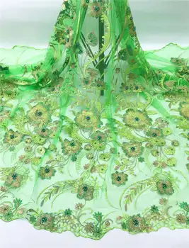 

African Lace Fabric 2019 High Quality Nigerian Lace Fabrics Beads Africain Guipure Embroidery French Tulle Lace Fabric BXR03