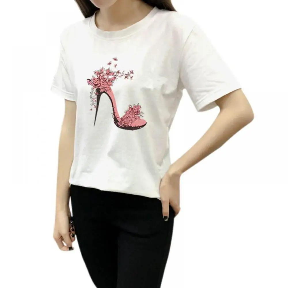 

Summer Women Women Printing Camisetas shirt T-Shirt High-heeled New T Arrival Red Fashion White Gray Shoes Casual Black