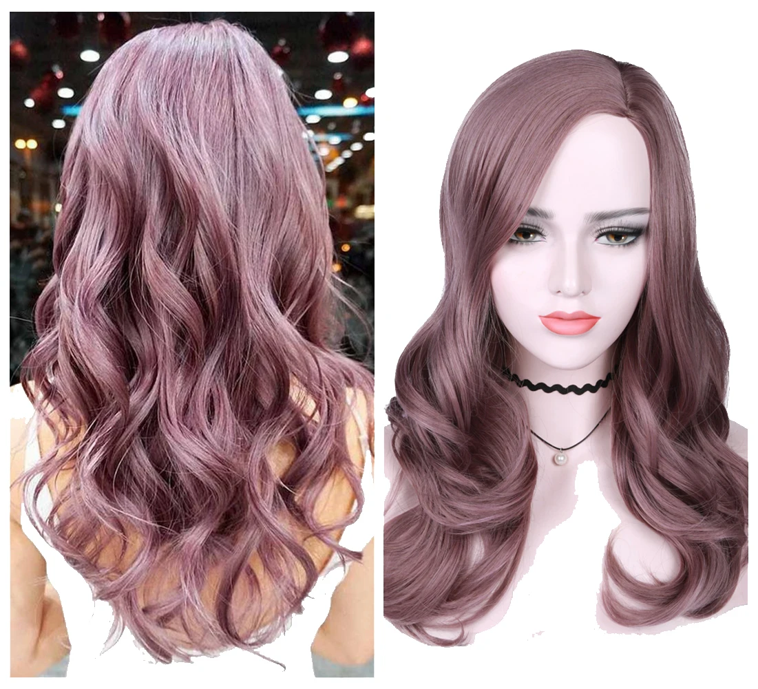 FAVE Премиум длинный синтетический парик объемная волна Ombre Цвет боковая часть Сакура розовый фиолетовый с челкой вечерние косплей для женщин парики