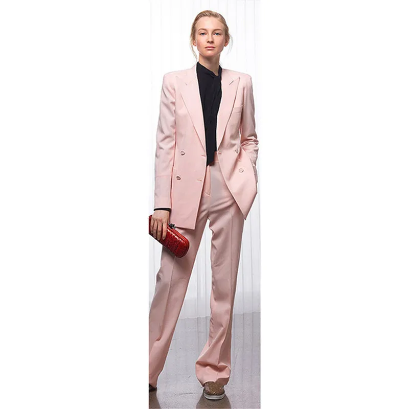 Куртка + брюки Для женщин Бизнес костюмы розовый двубортный женский офис форма дамы формальных Брючный костюм комплект из 2 частей