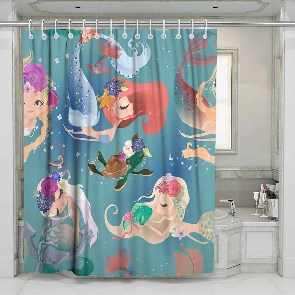 3D пляжный Мультфильм Русалка занавеска для душа ванная комната водонепроницаемый полиэстер печать занавески s для ванной душ