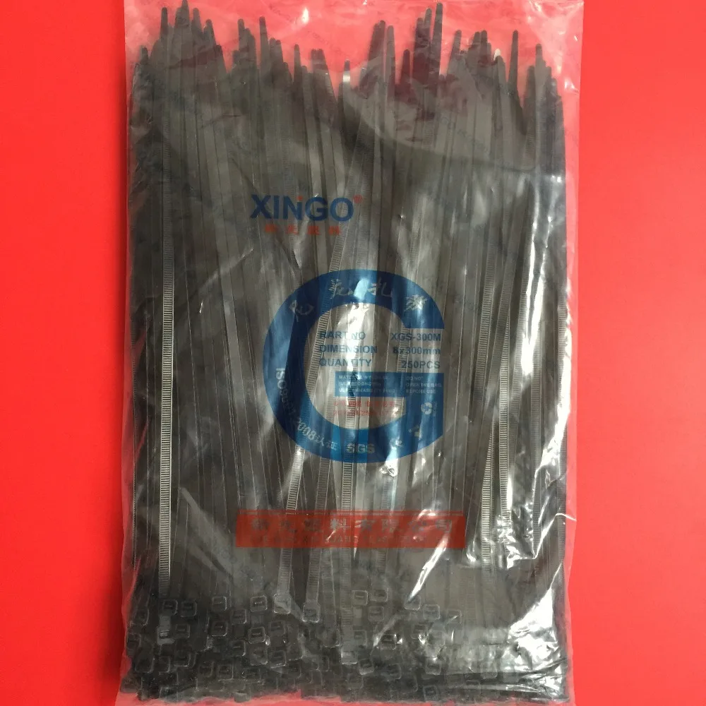 

250Pcs/pack 8*300mm High Quality width 5.2mm Black Color Factory Standard Self-locking Plastic Nylon Cable Ties,Wire Zip Tie