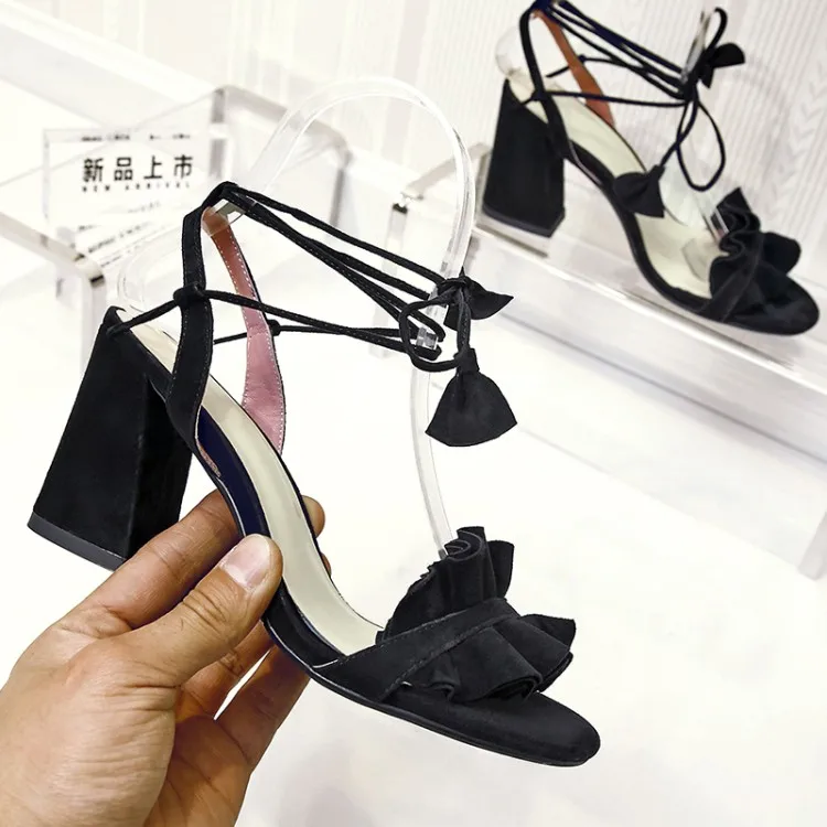 Gladiador Mujeres Hasta Nueva Sandalias Mujer Bombas Slingback Verano Tacones Playa Ruffles Encaje Zapatos Chunky Borla 5ptqBHwgH