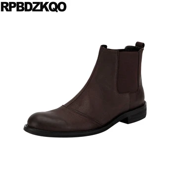 

High Quality Ankle Chunky Short 2018 Fall Vintage Winter Full Grain Brown Boots Autumn Chelsea Dress European Fur Men's Shoes