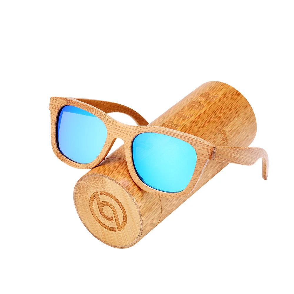 Деревянные очки ручной работы BARCUR, солнцезащитные поляризационные очки из бамбука для мужчин и женщин в ретро стиле, для пляжа - Цвет линз: Blue Bamboo Box