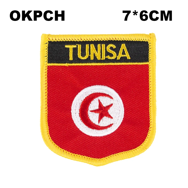 

Tunisia Flag Shield Shape Iron-on Flag Patch Embroidered Saw on Badges Patches for Clothing PT0176-S