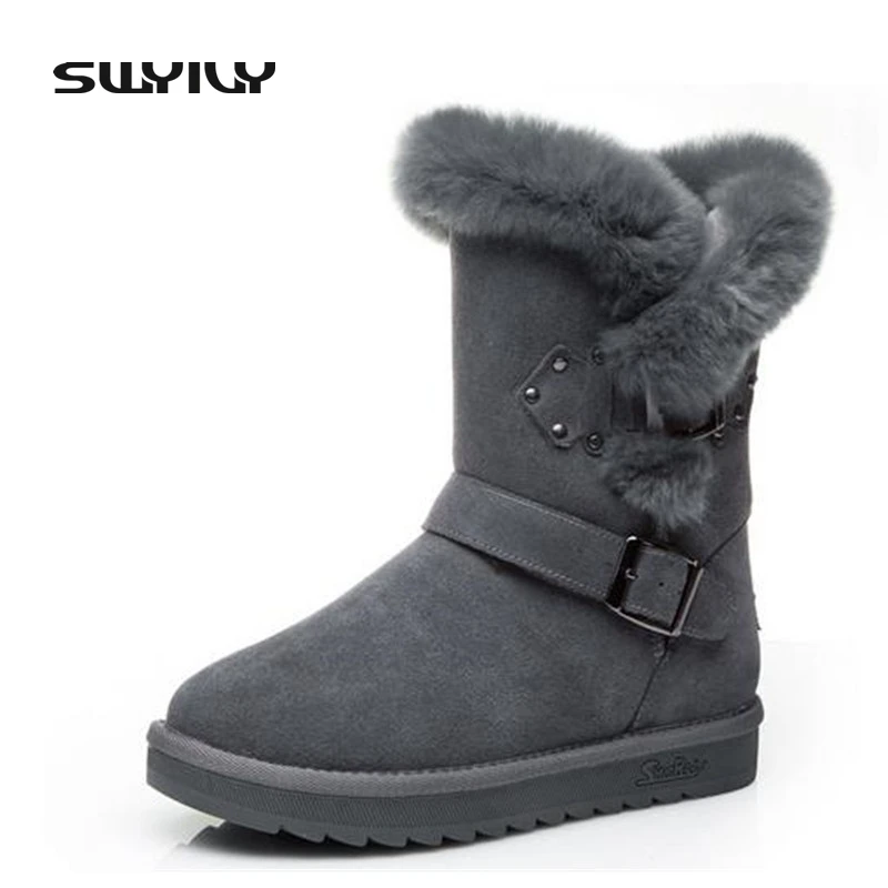 Cow Leather Fashion Metal Decoration Women Mid-Calf Winter Boots Plush Warm in Winter Female Snow Boots Buckle Strap Shoes цена Cow Leather Fashion Metal Decoration Women Mid-Calf Winter Boots Plush Warm in Winter Female Snow Boots Buckle Strap Shoes цены онлайн