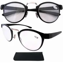 R11042 SilverBlack Нержавеющая сталь рамка обод Пластик Руки Очки для чтения, в стиле ретро включают в себя чехол