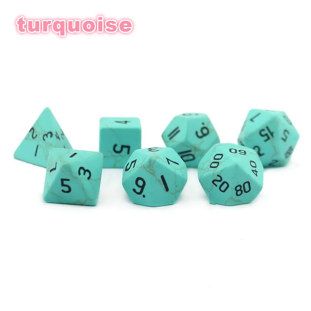 

2018 New Hot-selling Dragon and Dungeon D2 Turquoise Multi-faceted Digital Dice 7 Sets