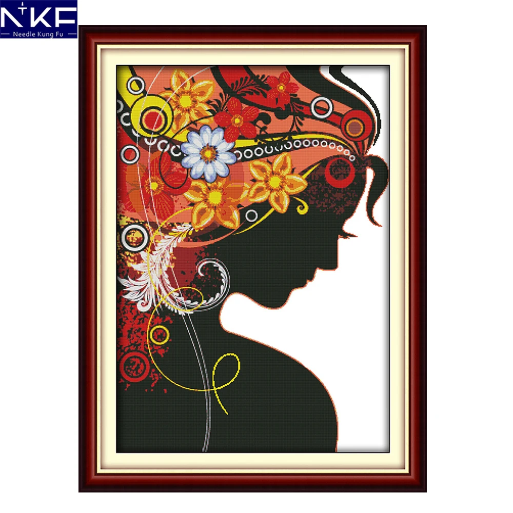 NKF Flower Woman Pattern Counted Cross Stitch 11CT 14CT Kits DIY