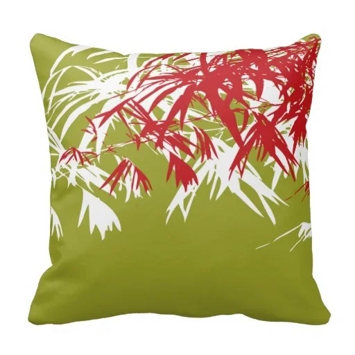 Medium Oriental Chic Modern Zen Red Bamboo Leaves Pillow Case (Size 20