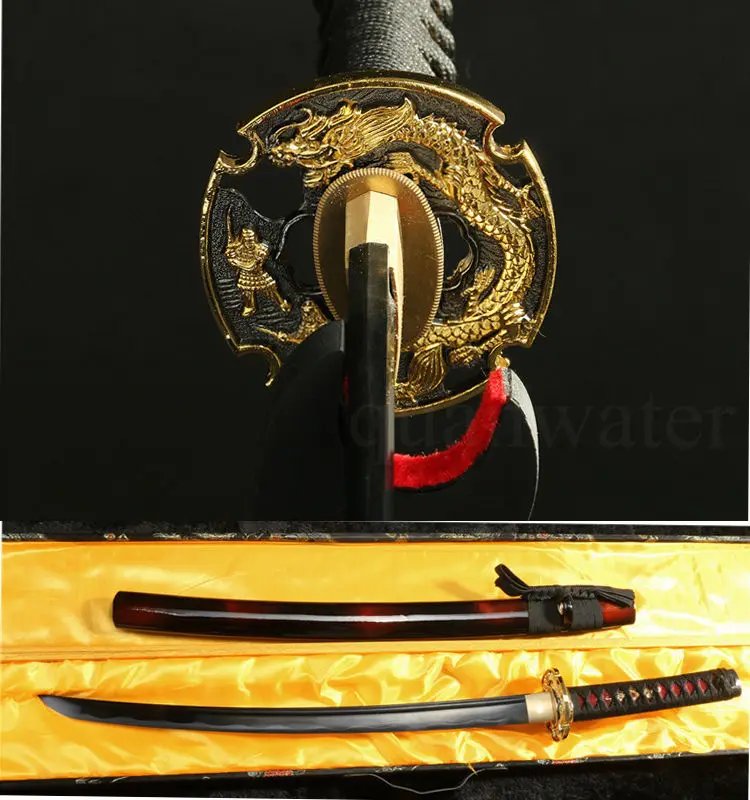 

31"CARBON STEEL BlACK BLADE DRAGON TSUBA JAPANESE SAMURAI SWORD WAKIZASHI