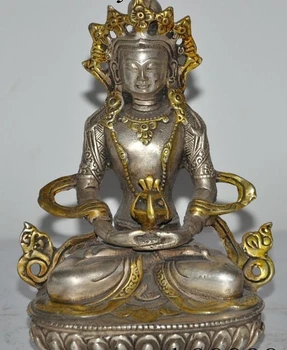

6" chinese tibet buddhism Silver seat lotus Kwan-Yin tara goddess Buddha statue
