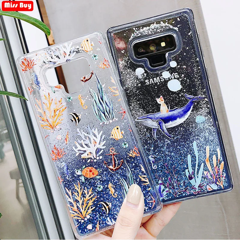 

Missbuy Whale Phone Case for Samsung galaxy Note 9 8 S9 S8 Plus S7 edge A6 A8 2018 A3 A5 A7 J3 J5 J7 Coque Liquid Glitter Cover