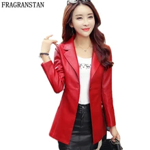 Новинка; для женщин Весна из искусственной кожи пиджак с длинным рукавом и карманами, верхняя одежда на пуговицах; Для женщин корейские, высокого качества Повседневное пальто узкого кроя Y476
