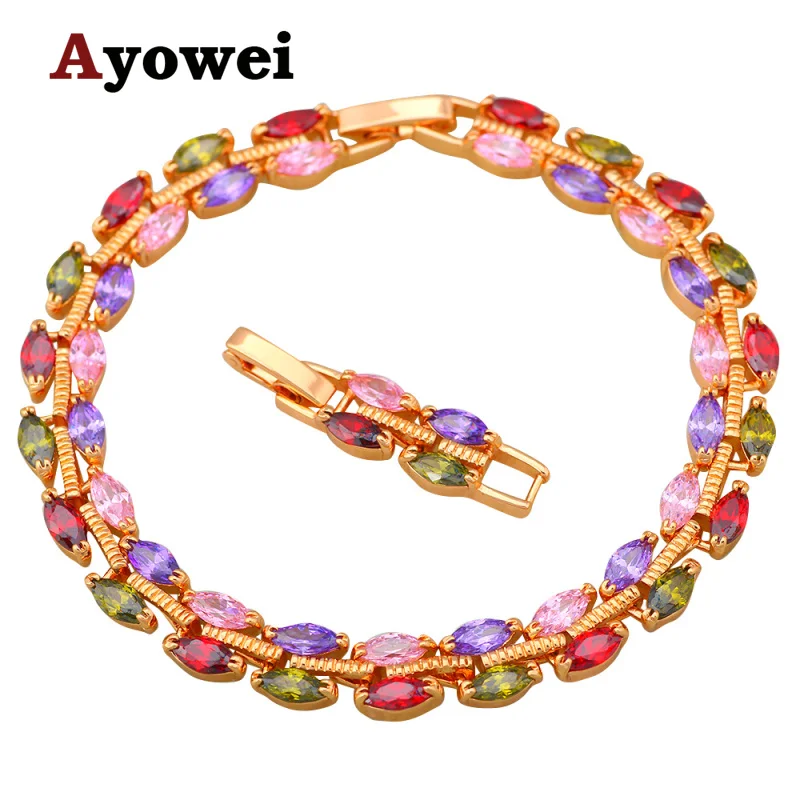 

Ayowei Gorgeous Golden color Crystal Bracelet Valentine Day Gift for Lover Color Zircon Bracelet Fashion party Jewelry TB1147