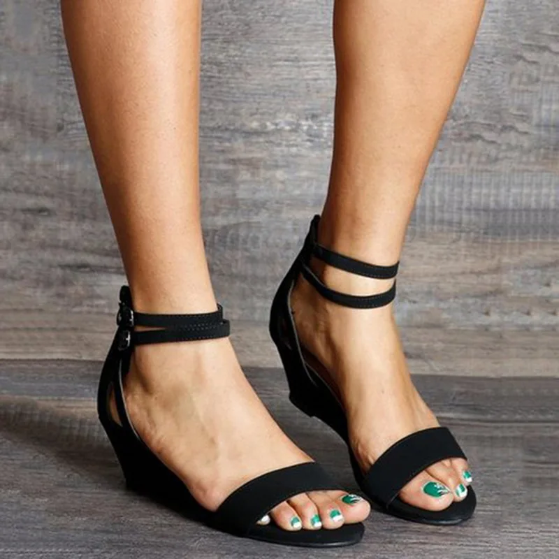 

Adisputent Summer Women Solid Color Ankle Strap Sandals High Heel Strap Casual Shoes