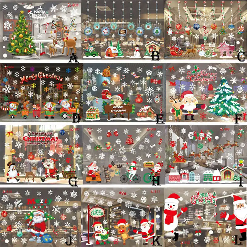 2018 Christmas Living Room Xmas Santa Claus Snowman Elk Wall Stickers Window Decor wall stickers home decor living room 3d #2n2 (12)