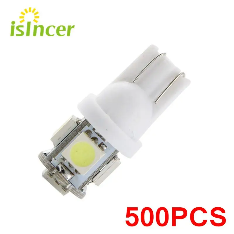

500 PCS Led Car DC 12vT10 194 168 W5W 12V 5050 5 SMD 5 LEDs Light Bulb Clearance Light Parking Light Indicator Reading Lamps