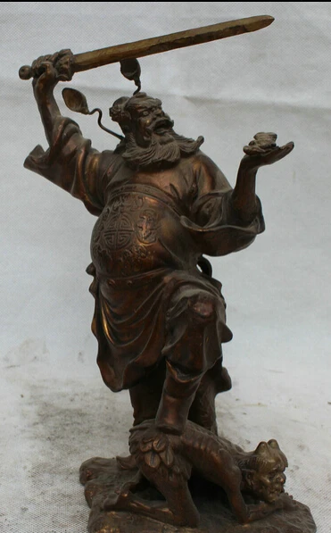 

JP S0524 10" Chinese Bronze Stand Zhong Kui Sword Fu blessing God Fighting Devil Statue 2 B0403