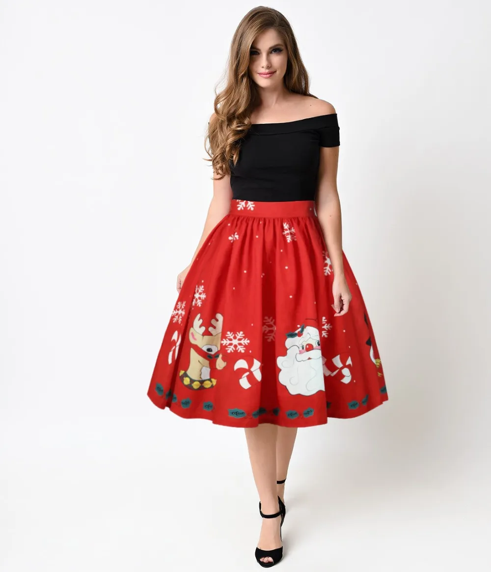 Летние модные женские повседневные Бальные юбки из полиэстера с забавным принтом и рождественским снеговиком до середины икры для милых девушек