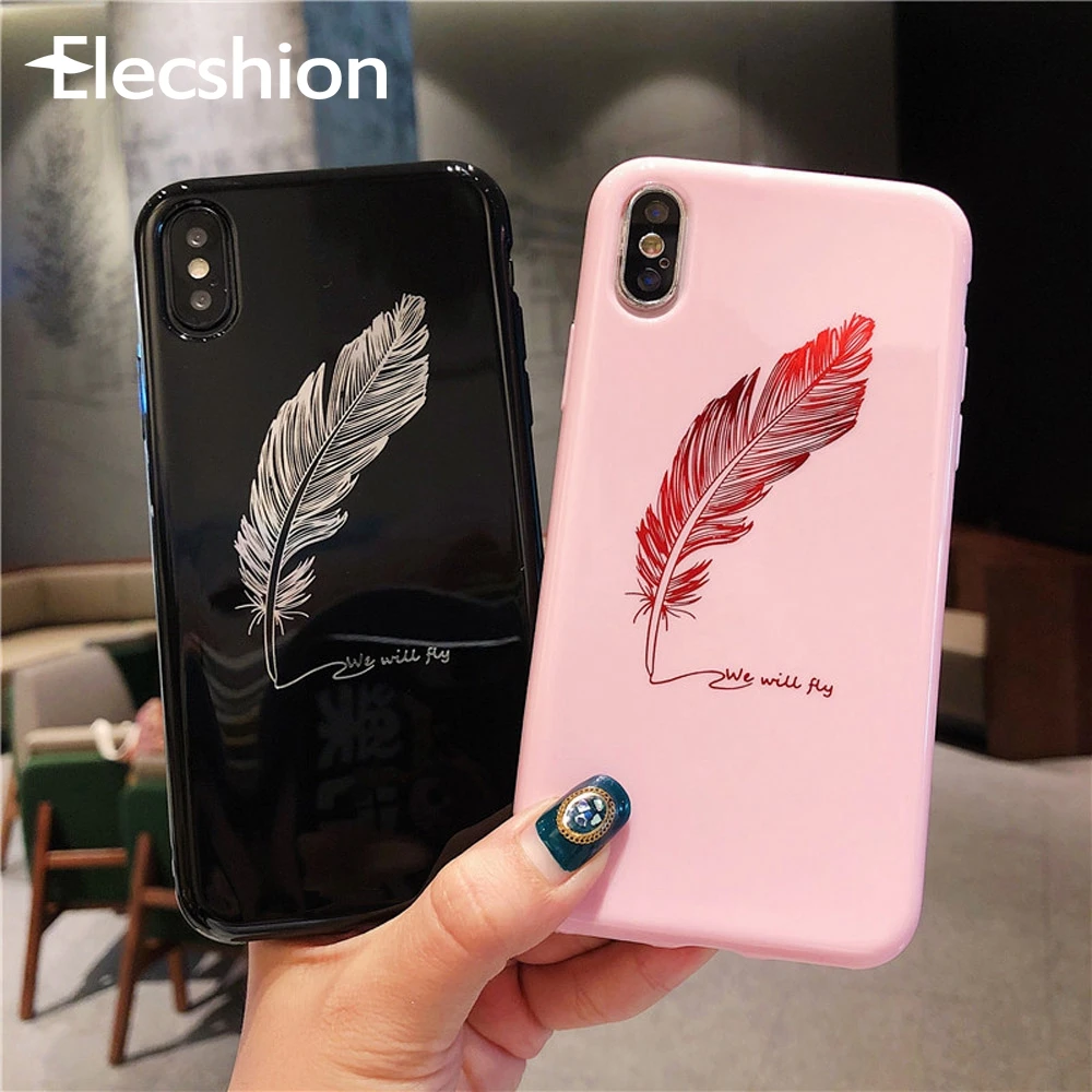 

Bling Silicone Feather Case For iPhone 7 8 Plus XS MAX XR Xs Ultra Slim Soft TPU Back Cases For iPhone X 6 6s Plus Fashion Cover