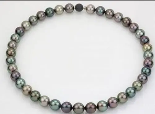 

10-11MM TAHITIAN NATURAL BLACK GREEN RED MULTICOLOR PEARL NECKLACE ^^^@^Noble style Natural Fine jewe SHIPPING (C0309)