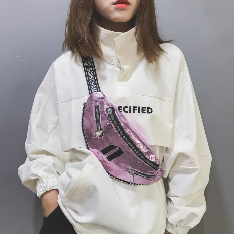 

Waist Bag Rivet Shoulder Crossbody bag Pockets Woman Chest Pack Girl Phone Pouch Banana PU Leather Sling Belt Bags 73