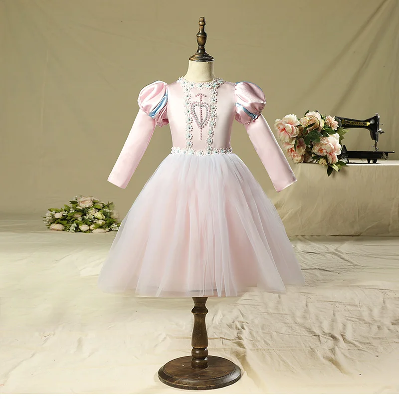 SF short long sleeve Платье принцессы Белоснежки для девочек 18 мес.-14 лет, платье принцессы для выступлений, рождественское платье для девочек, элегантное праздничное платье для девочек - Цвет: SF short long sleeve