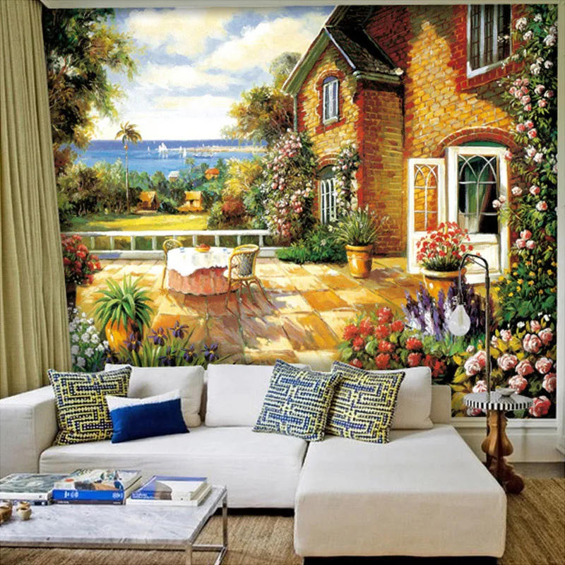 Европейский стиль сад на заказ Настенные обои 3D картина маслом эффект гостиной диван ТВ фон домашний декор фото обои