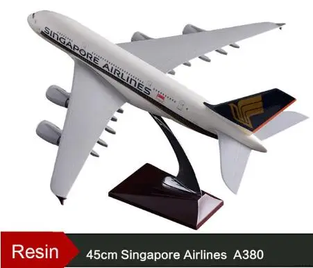 45 см Смола Сингапур Airlines/Таиланд Airl Airbus A380 модель самолета Стенд Модель Collection Adult Детский подарок игрушка - Цвет: Singapore