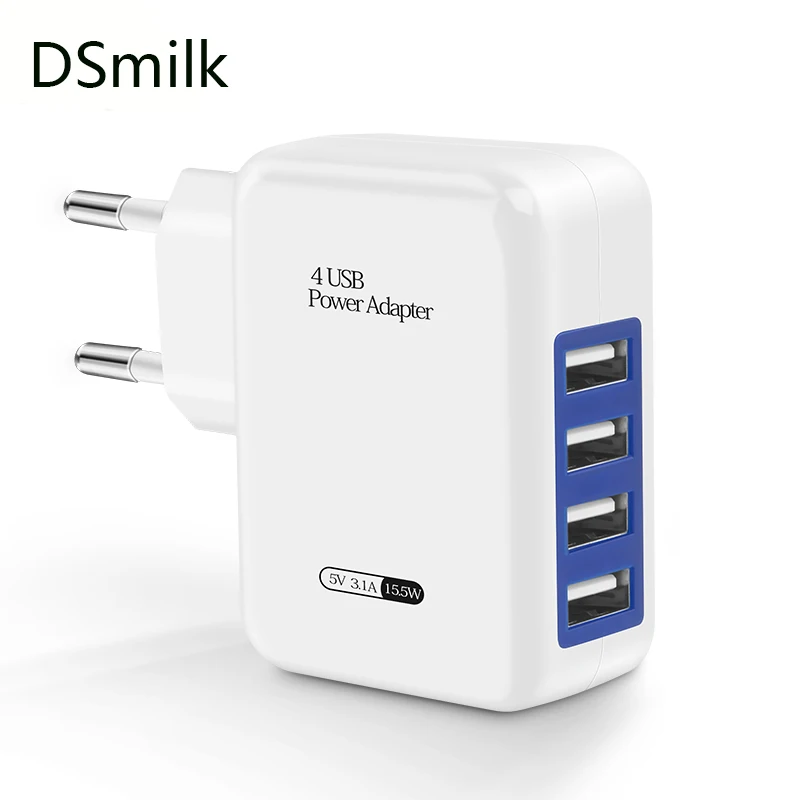 

DSmilk 4 Ports Multiple Wall USB Smart Charger Adapter Mobile Phone 5V 3A Charge Fast Charging for iPhone iPad Samsung XiaoMi