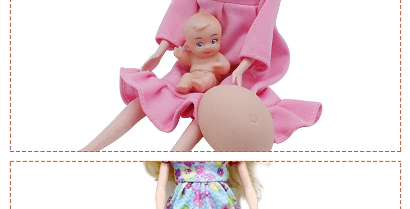 Pregnant Mom Sister Dolls Reborn Baby Brown Long Straight Curly Wavy Hair Skirt Fashion Girls Silicon Toys Educational Kids Gift 10