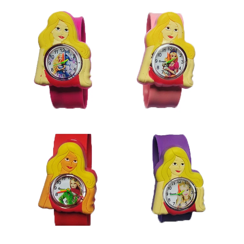 Красочные милые детские часы с эластичным ремешком дети мультфильм Барби часы принцессы силиконовые наручные часы для мальчиков девочек часы рождественские подарки