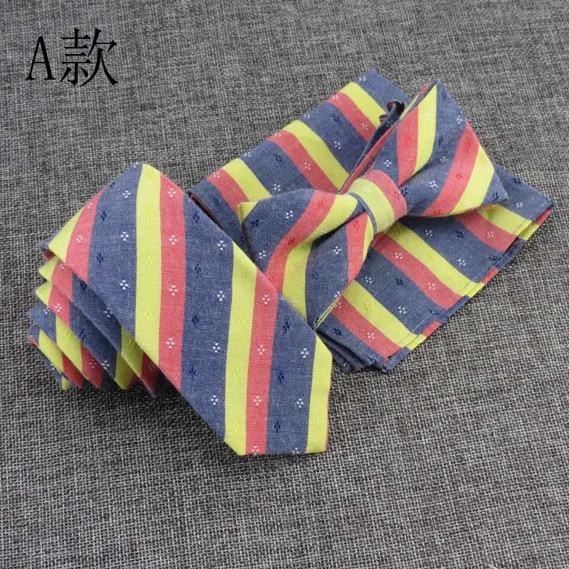  Striped Neck Tie Set Men's Necktie Bowtie Handkerchief Pocket Square Narrow Ties For Suit Shirt Dre