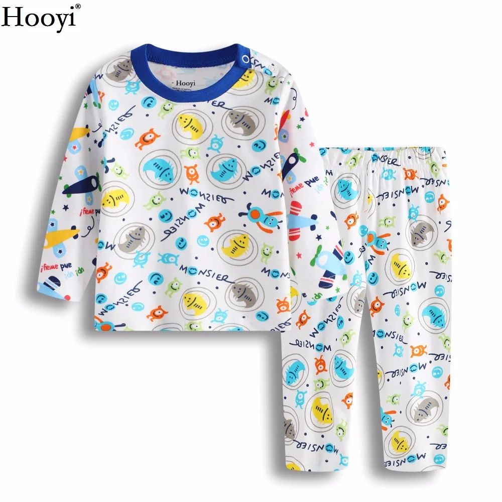 Hooyi Digger Vehicle Baby Boys Sleepwear Clothes Suit Cotton Newborn Pajamas Kids Sleep Sets Long Pajamas T-Shirt Pant Soft