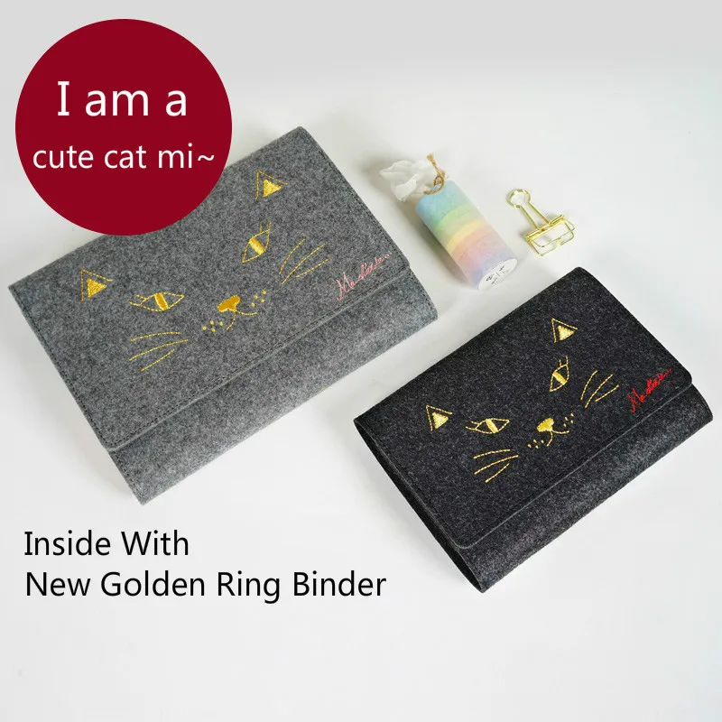 

A5 Korea Cute Planner Organizer School Notebook Stationery Spiral Gold Ring Binder Felt Cover Notebook Personal Diary Journal