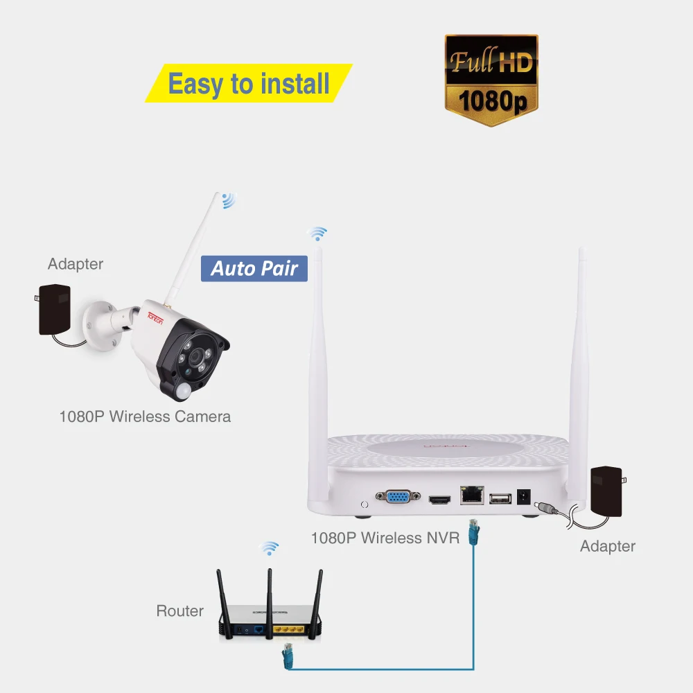 Tonton 8CH Беспроводная система видеонаблюдения 1080P 2MP NVR IP IR-CUT наружная ip-камера видеонаблюдения Система безопасности Аудио запись видеонаблюдение