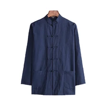 Китайский хлопок воротник стойка рубашка традиционный кунг фу Тай Чи Тан костюм Топы свободные однобортный одежда для мужчин M-XXXXL