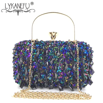 

LYKANEFU Crystal Evening Clutch Bag Minaudiere Women Hand bag Ladies Wedding Purse Party Small Tote Shoulder Bags with Chain