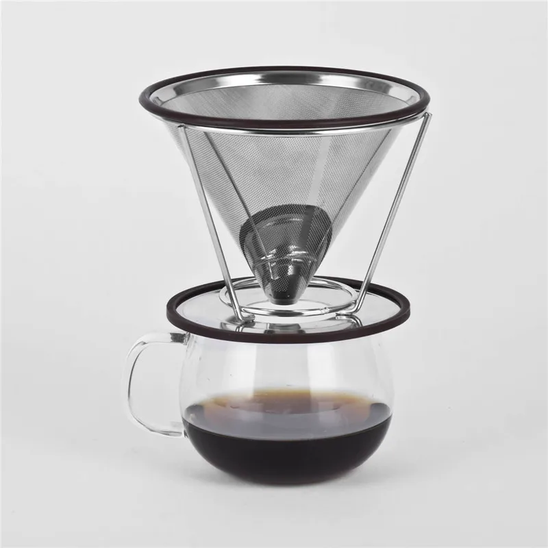 Stainless Steel Coffee Filter Coffee Dripper Pour Over Coffee Maker Drip Reusable Coffee Filter ...